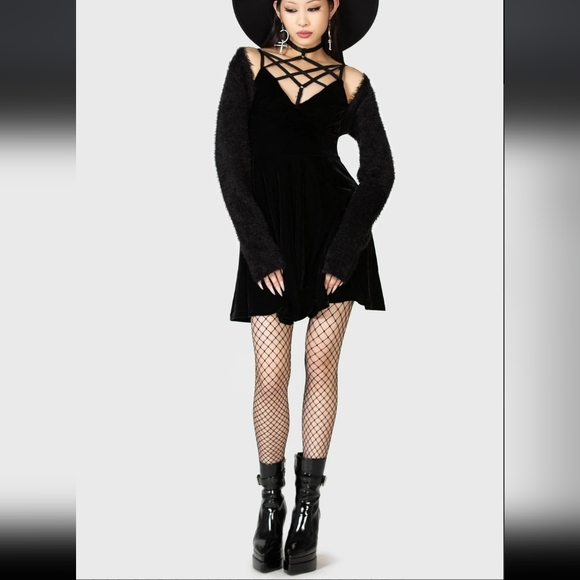 Killstar Black Strapless Dress with Crisscross Detail - Picture 4 of 4